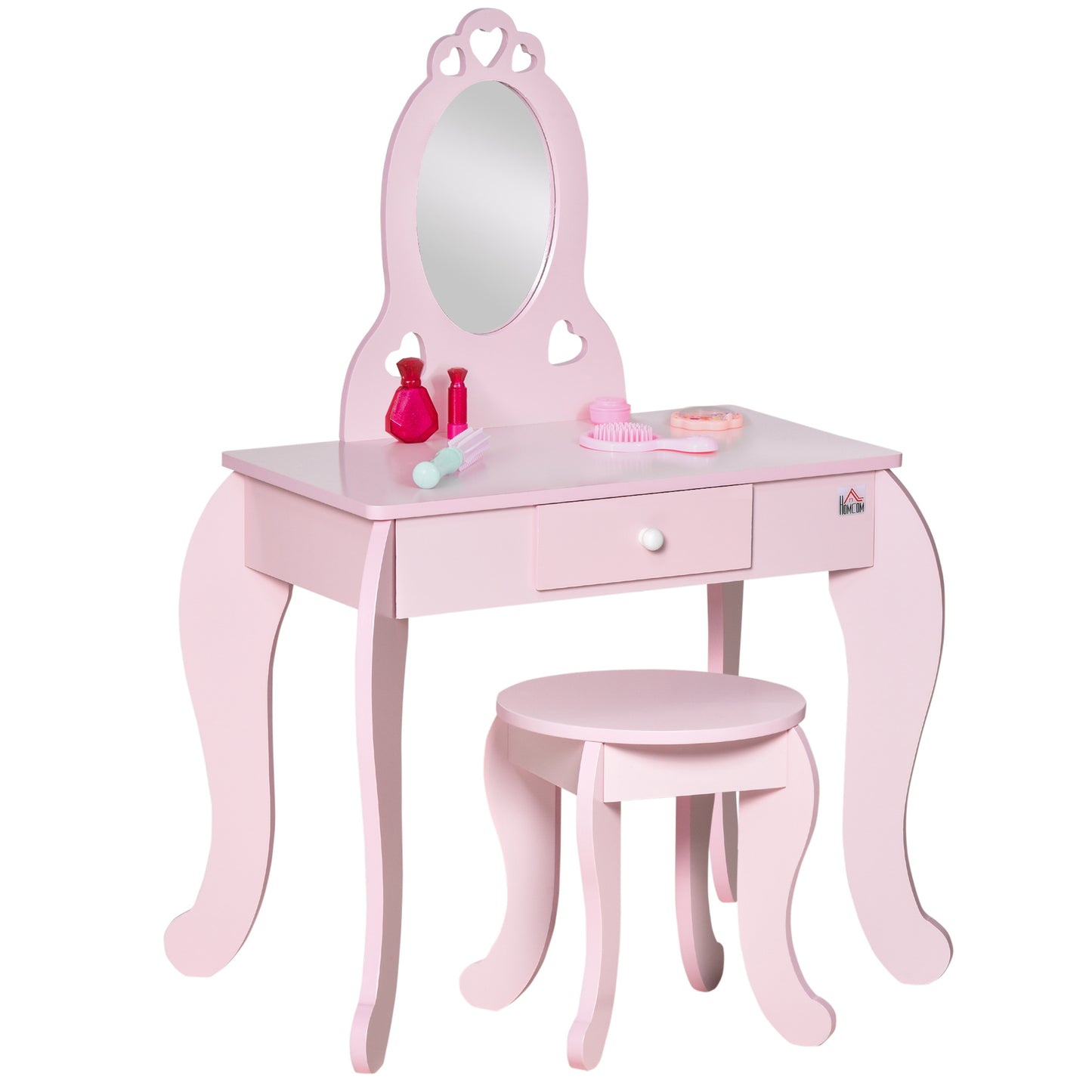 AI62 Decor Pink Kids Vanity Table & Stool Set with Mirror