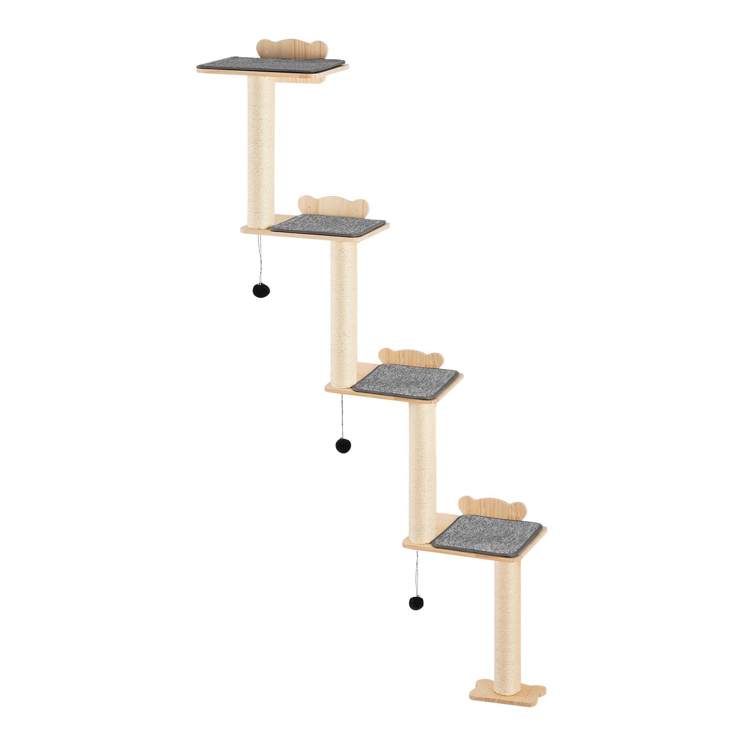 AI62 Decor 4-Tier Wall-Mounted Cat Tree with Floating Shelves, Pine Wood