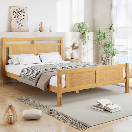 AI62 Decor Double Bed 4FT6 with Sturdy Slats – Natural Wood