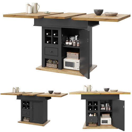 AI62 Decor Foldable Telescopic Dining Table with Wine Rack