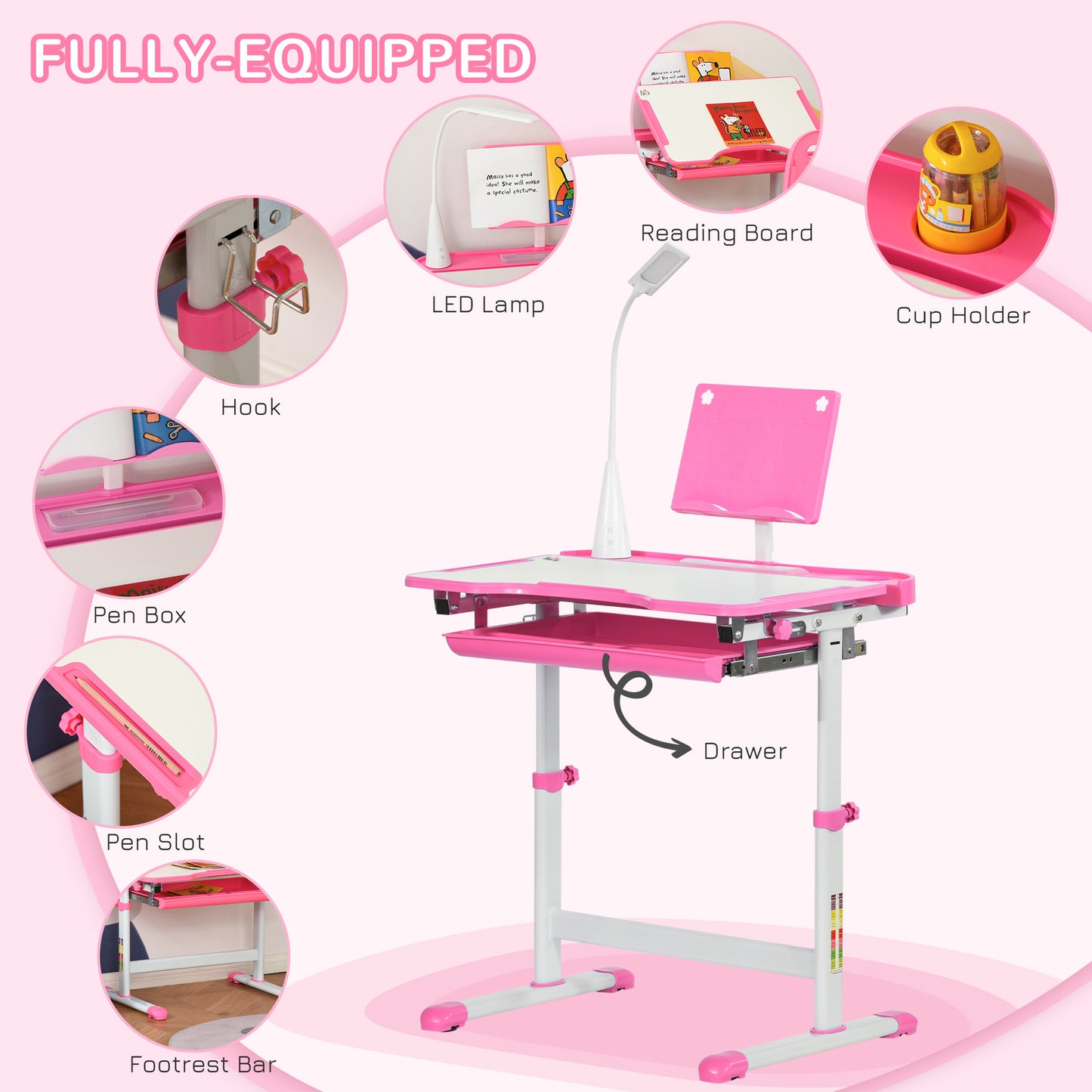 AI62 Decor Kids Study Desk And Chair Set W/ Adjustable Height