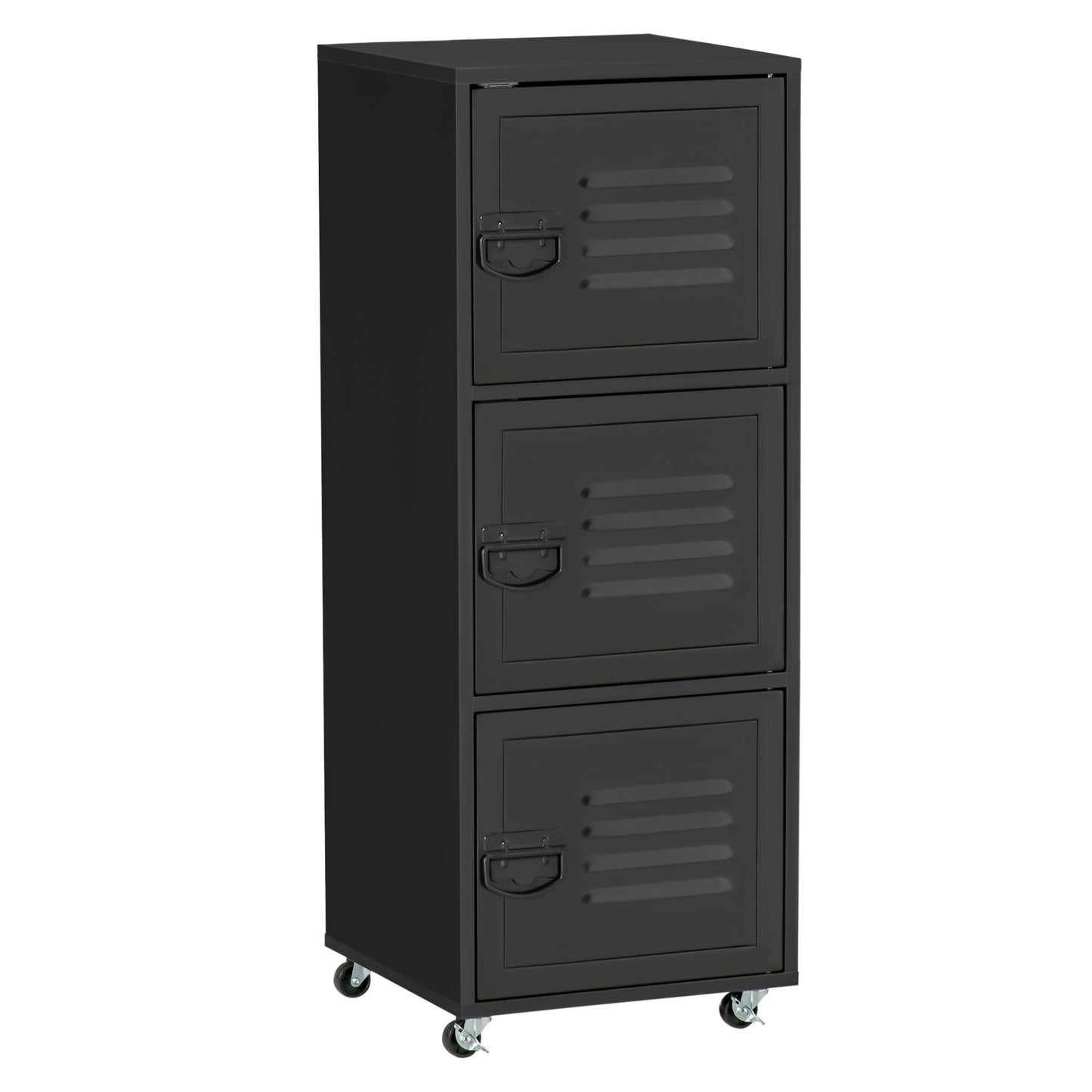 AI62 Decor Black 3-Tier Rolling Storage Cabinet with Metal Doors