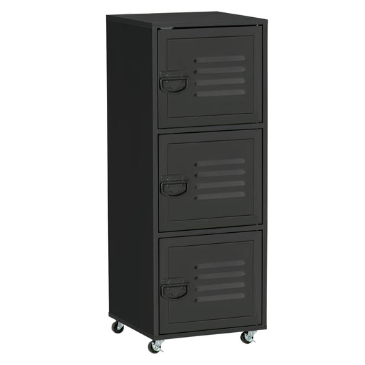 AI62 Decor Black 3-Tier Rolling Storage Cabinet with Metal Doors