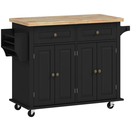 AI62 Decor Rolling Kitchen Island Cart with Rubberwood Top & Drawers, Black