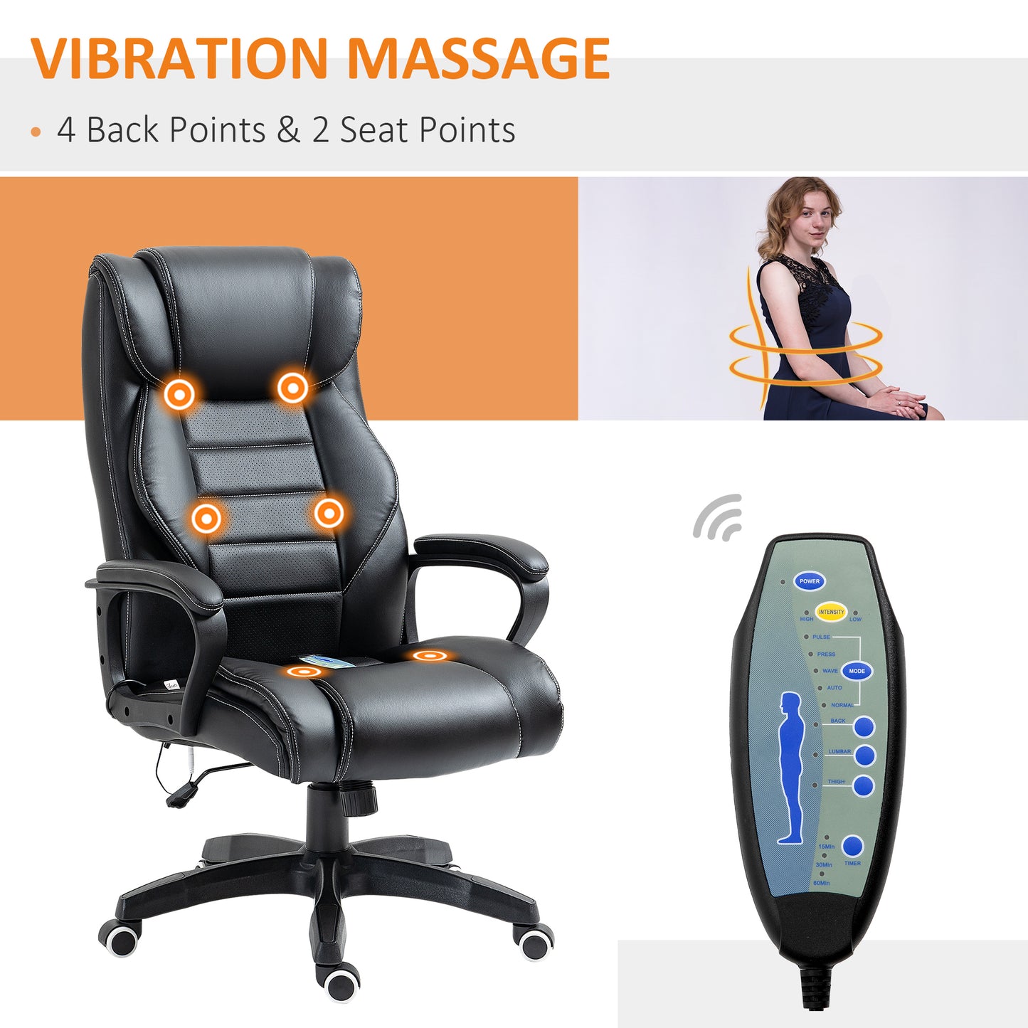 AI62 Decor Vinsetto PU Office Chair With 6-Point Massage – Black