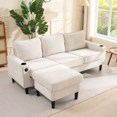 AI62 Decor L-Shaped Sectional Sofa with USB & Cup Holders