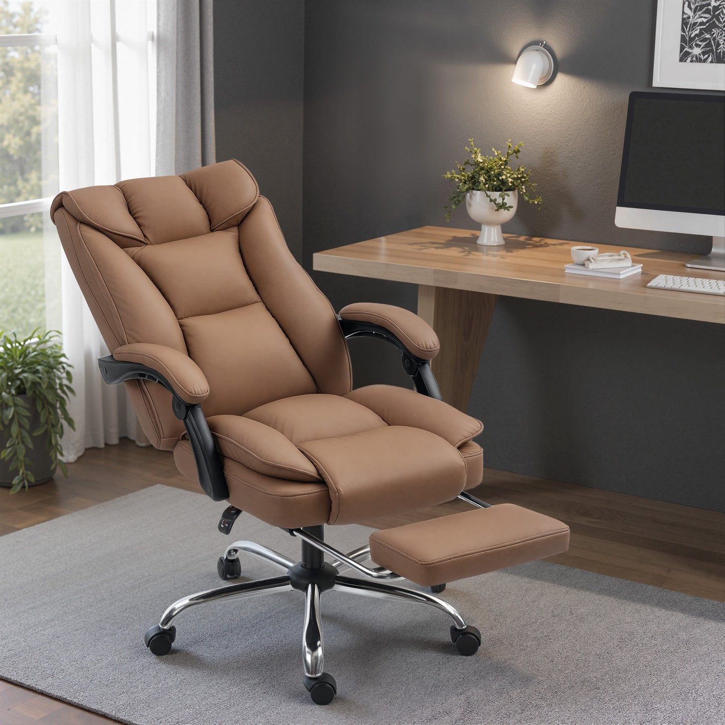 AI62 Decor Reclining Faux Leather Swivel Office Chair - Brown