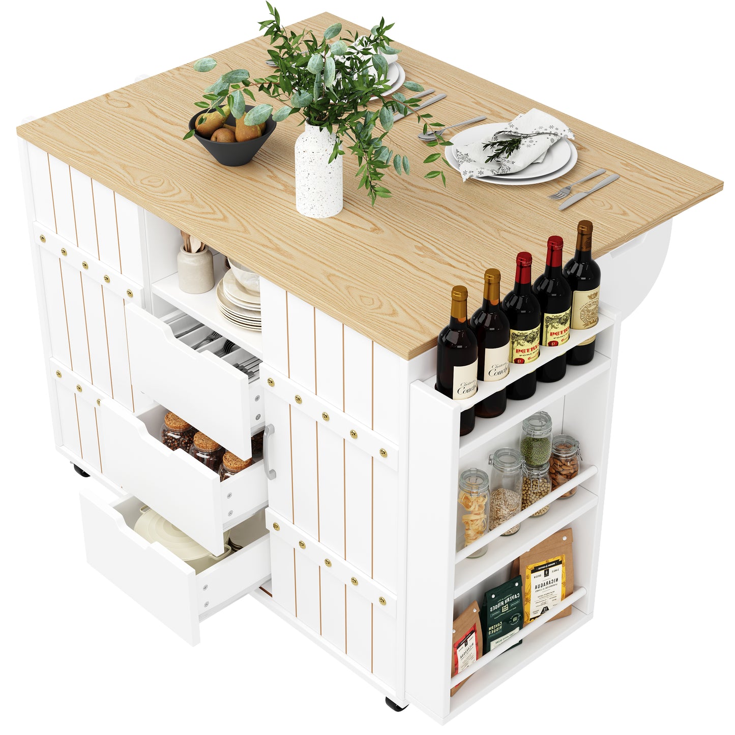 AI62 Decor  White Kitchen Trolley with Spice Rack & Castors