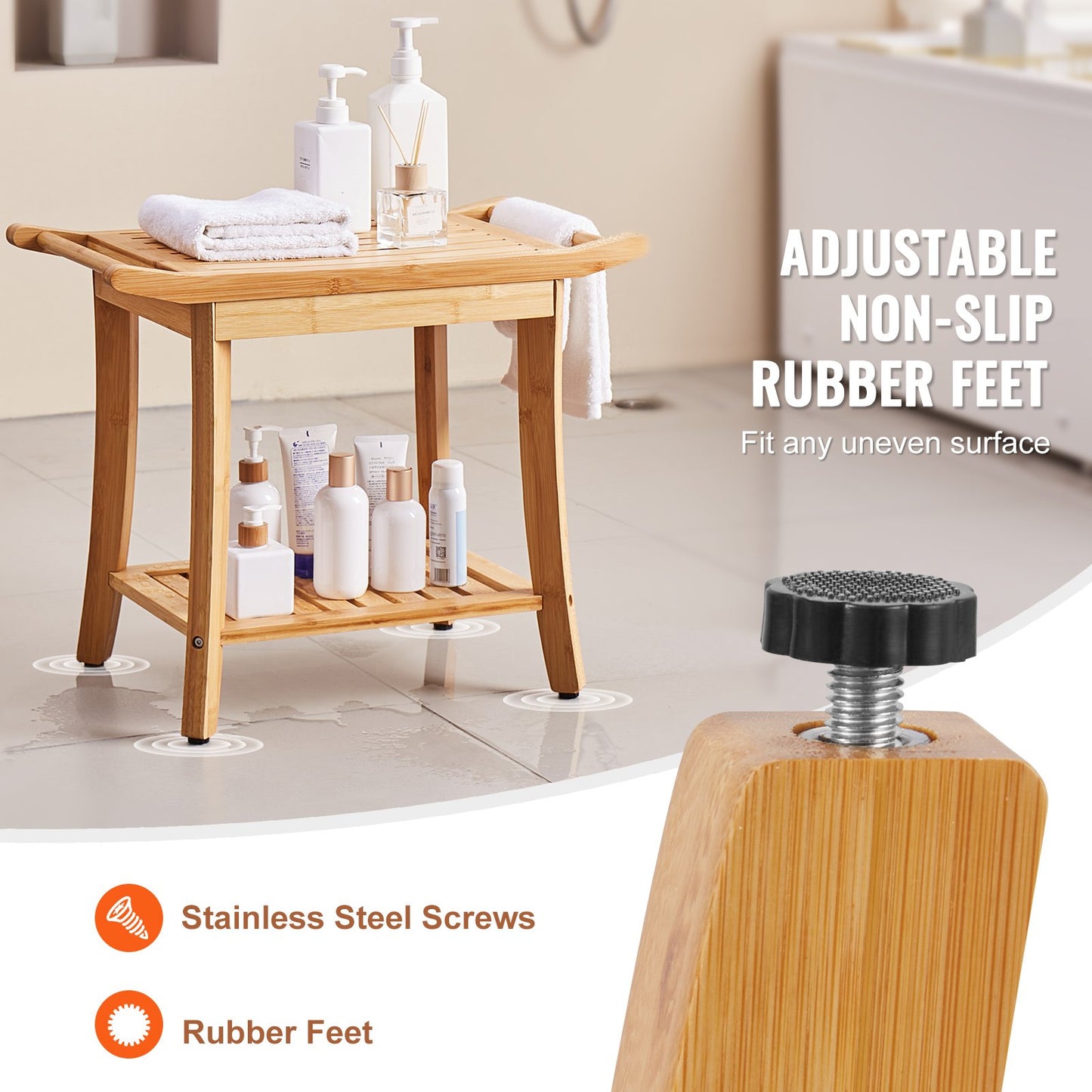 AI62 Decor Bamboo Shower Bench with Storage – 24