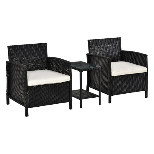 AI62 Decor 2-Seater PE Rattan Bistro Set with Pillows – Black