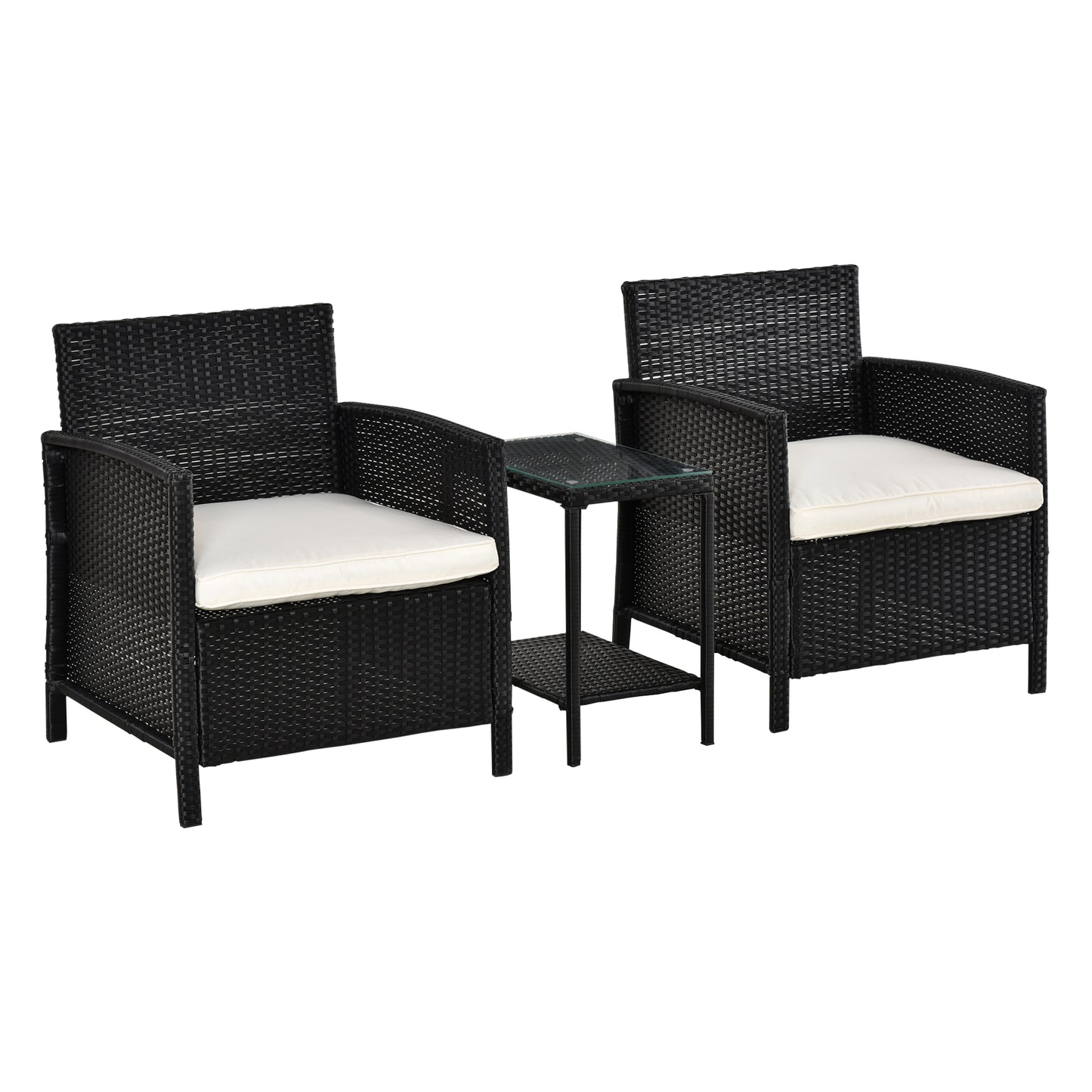 AI62 Decor 2-Seater PE Rattan Bistro Set with Pillows – Black