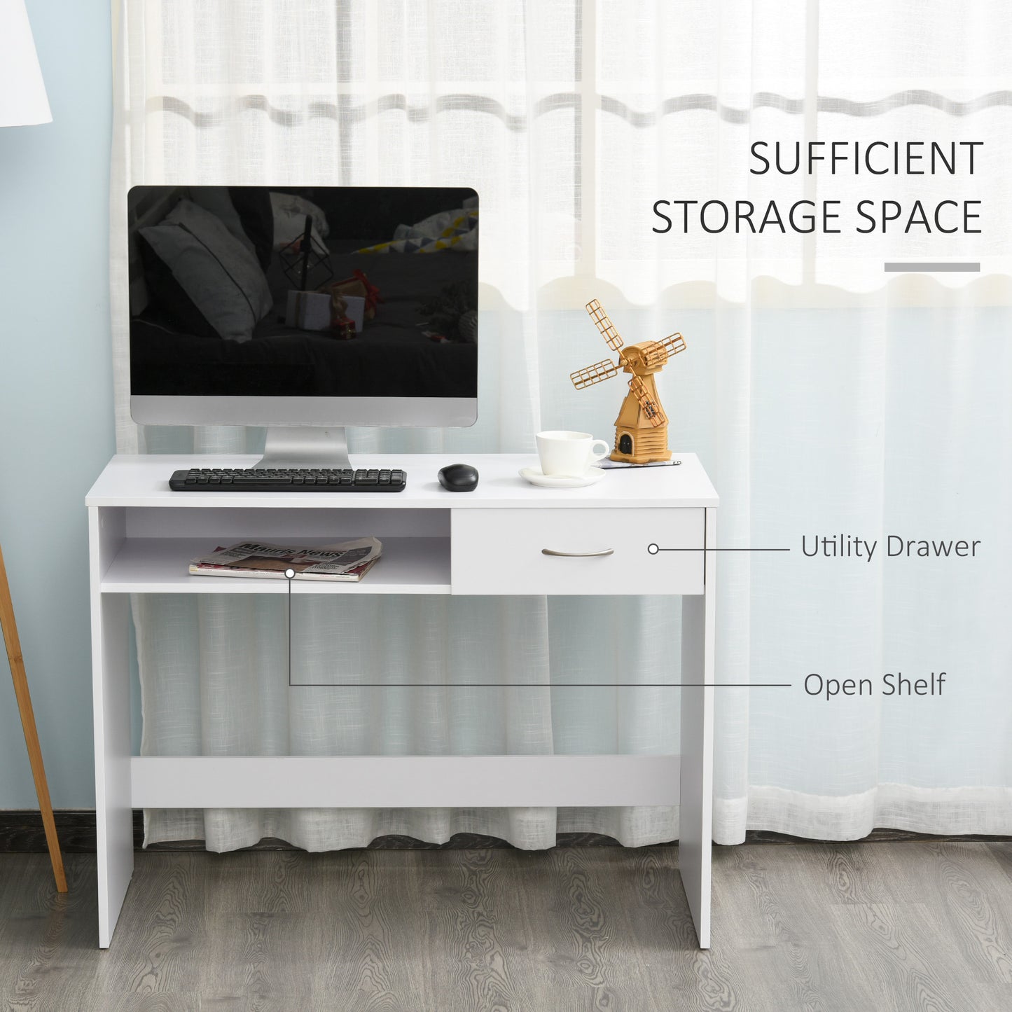 AI62 Decor White Study Desk with Storage & Drawer
