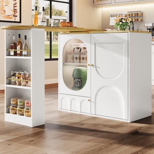 AI62 Decor White Rotating Dining Table with Shelves & Storage