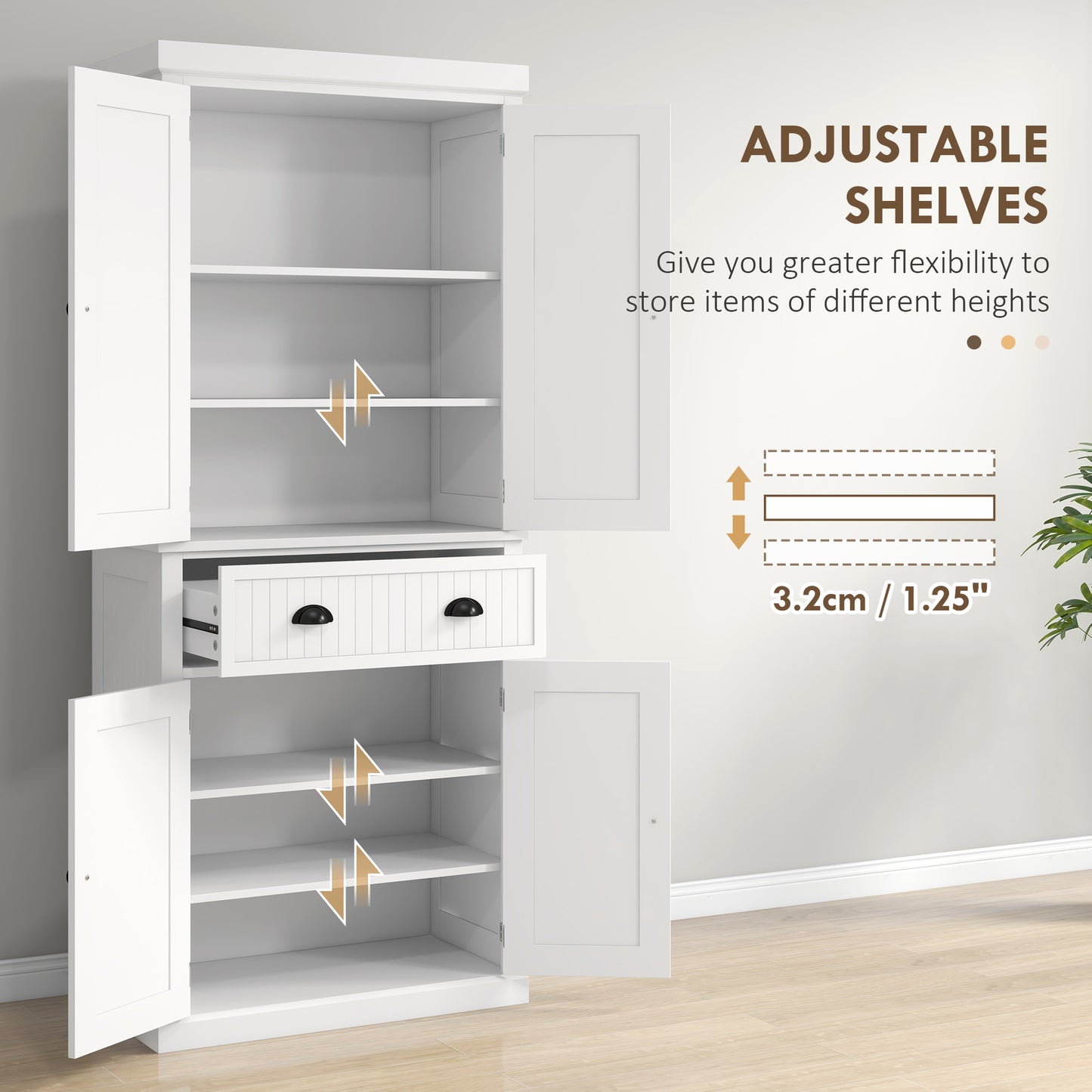 AI62 Decor Kitchen Storage Cabinet With Drawer And Adjustable Shelves - White