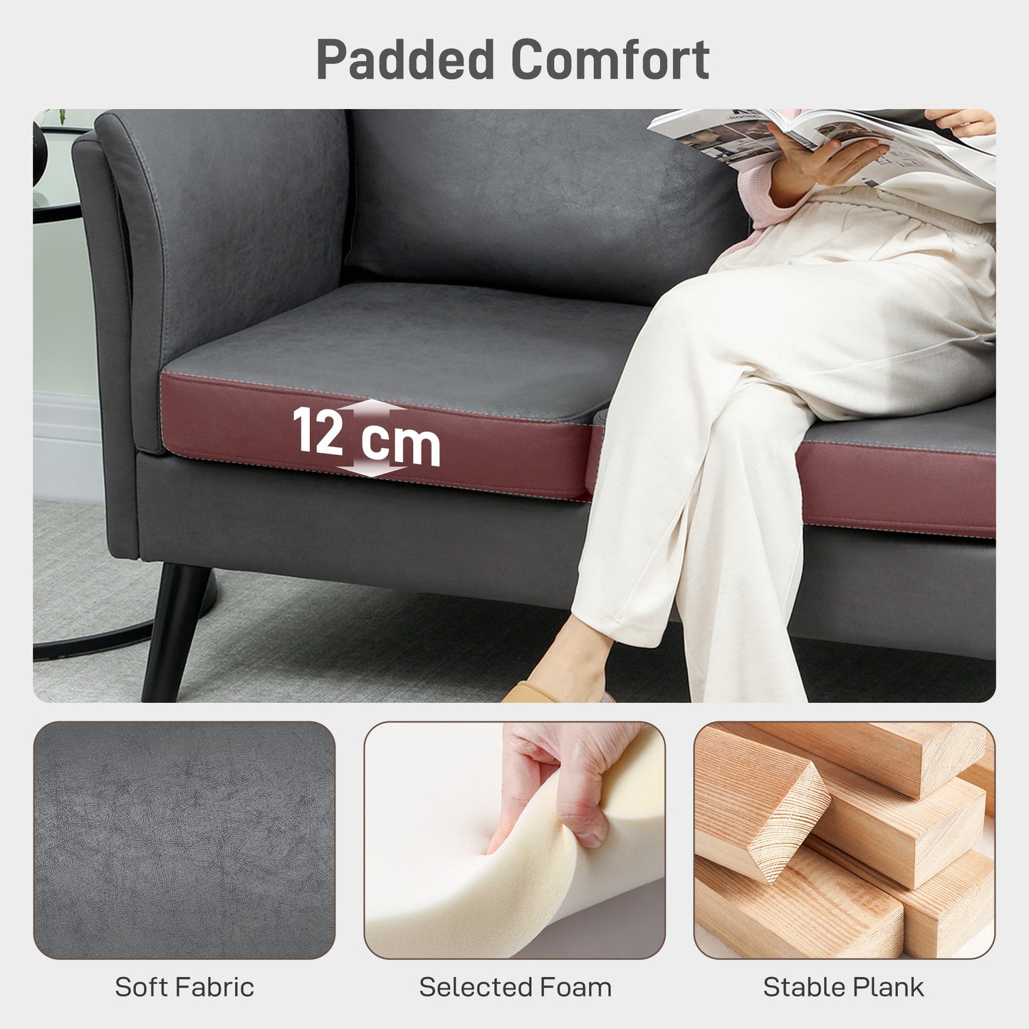 AI62 Decor Two-Seater Leathaire Sofa - Grey