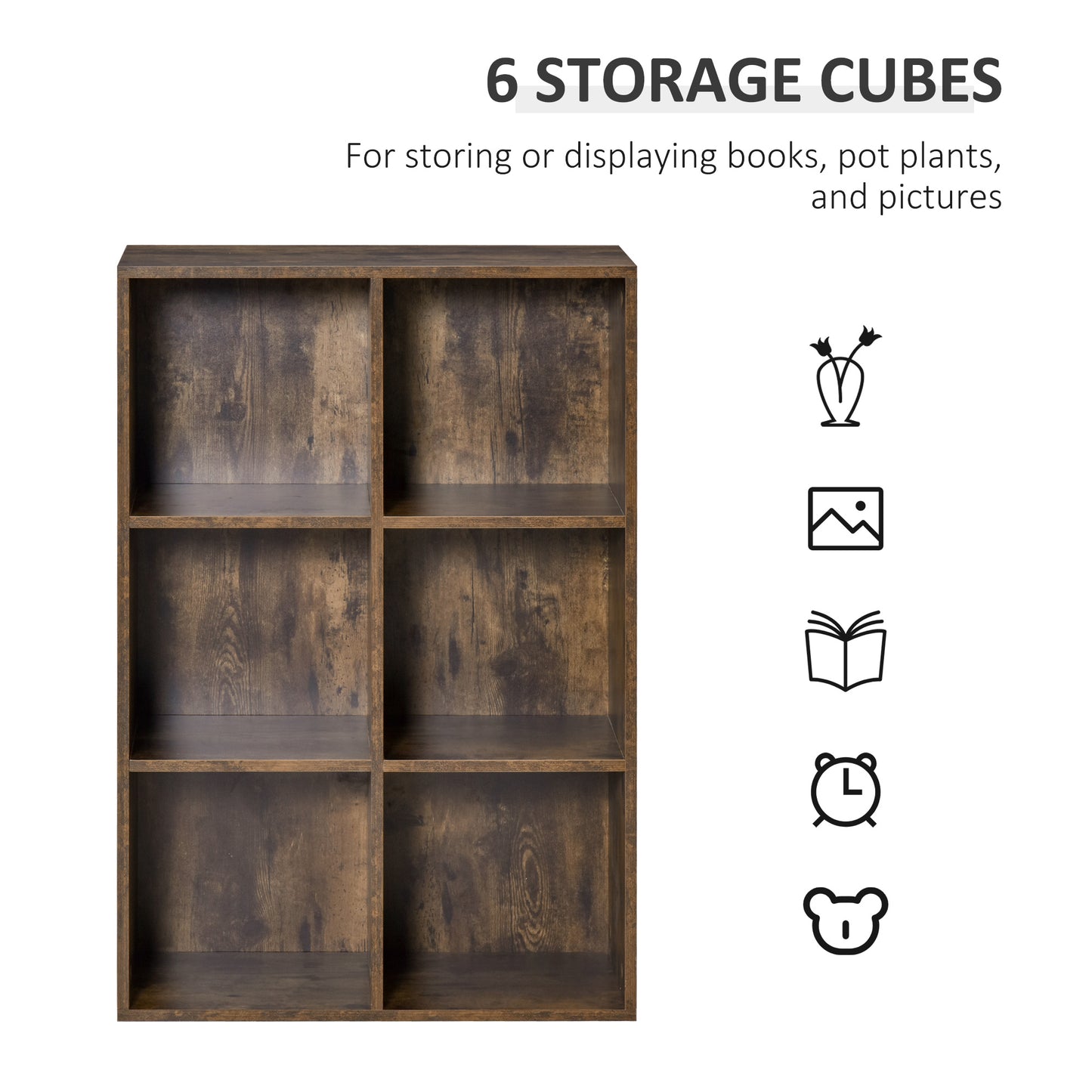 AI62 Decor Six-Cube Bookcase - Rustic Brown Wood Effect