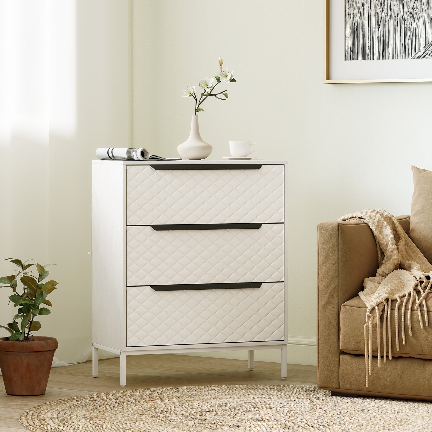 AI62 Decor 3-Drawer Chest with Aluminium Handles – White