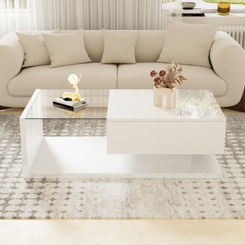 AI62 Decor High-Gloss White Coffee Table with Glass & LED