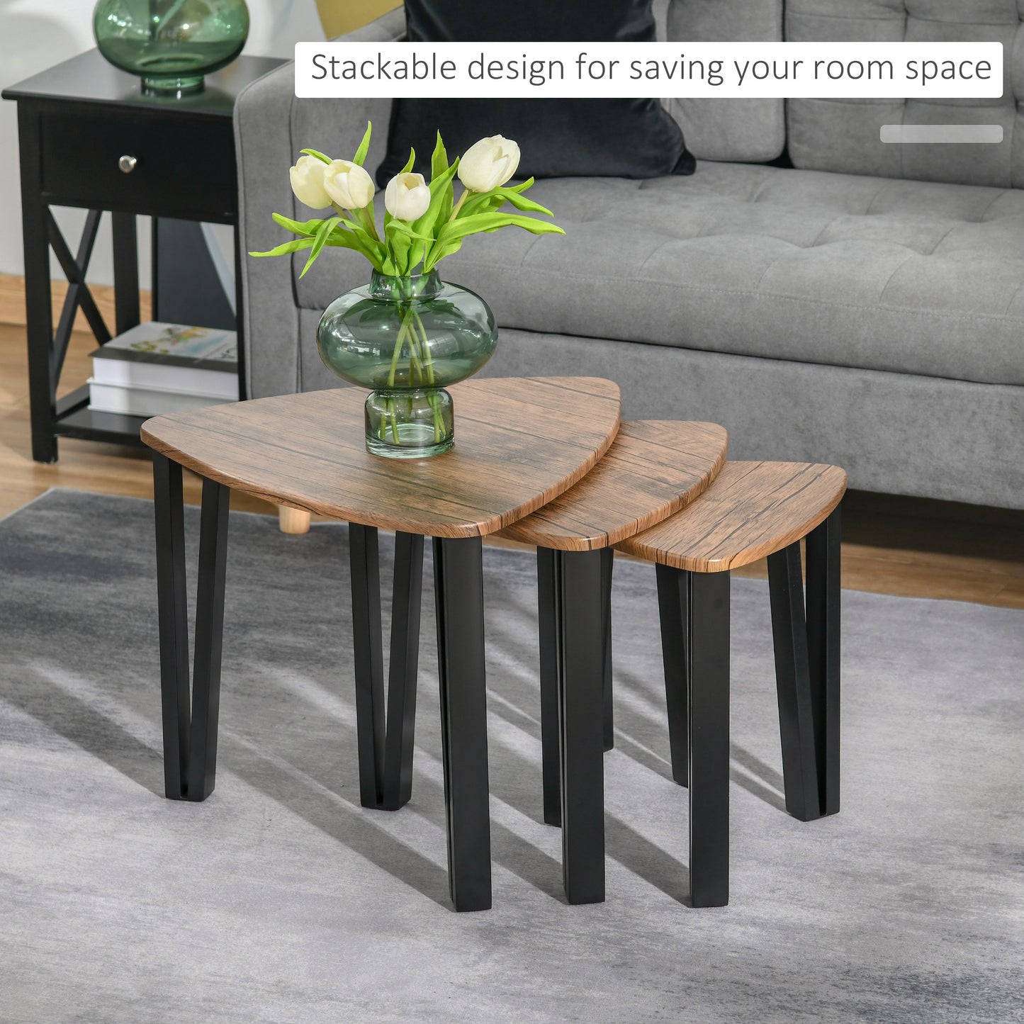 AI62 Decor Set of 3 Nesting Tables with Metal Legs