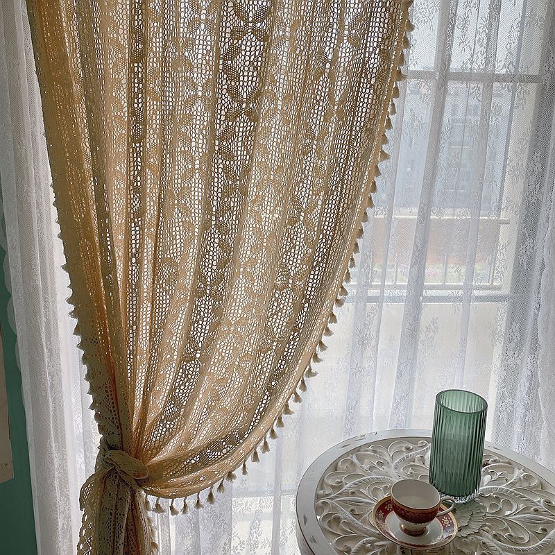 AI62 Decor Cotton Linen Crochet Curtains for Living Room