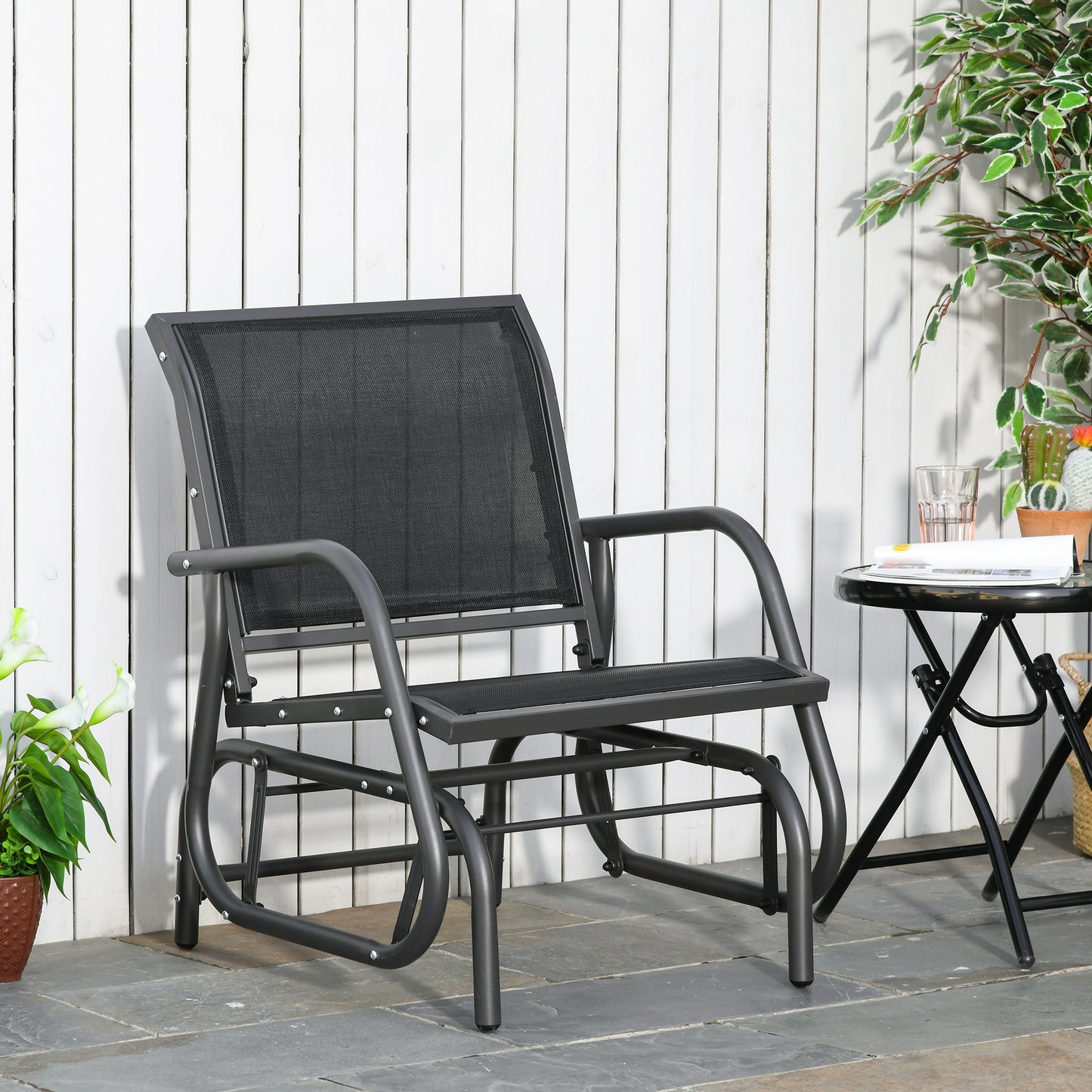 AI62 Decor Outdoor Metal Garden Glider Chair with Mesh Seat – Dark Grey