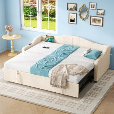 AI62 Decor Upholstered 90×190cm Daybed with Trundle & USB Charging