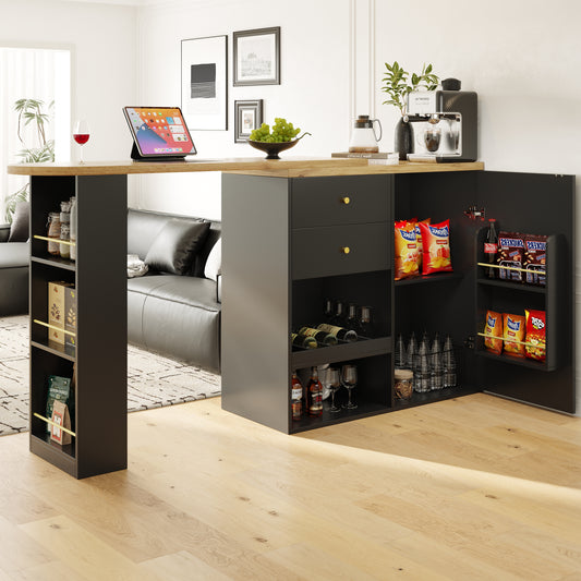 AI62 Decor Swivelling Bar Table with 2 Drawers & Open Storage
