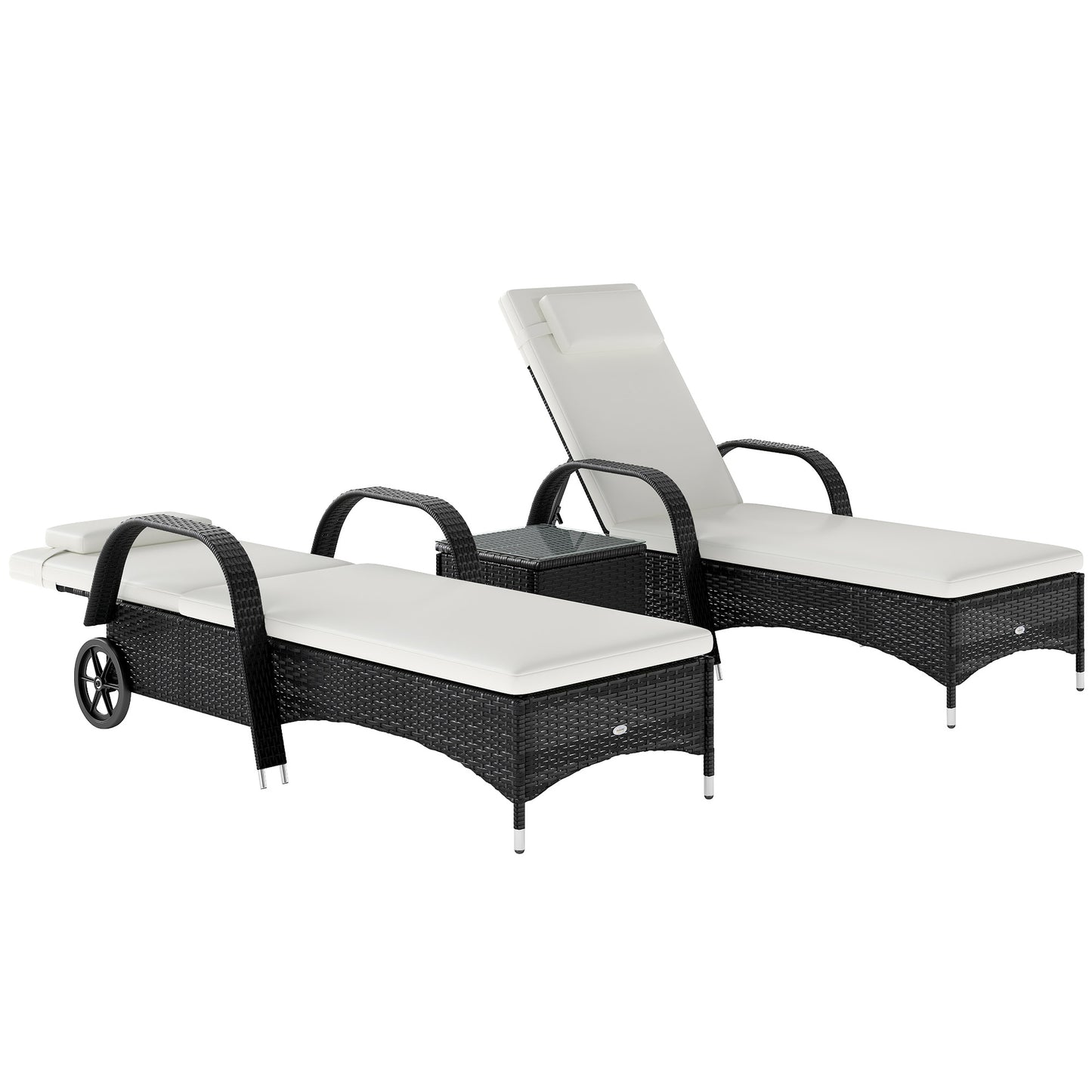 AI62 Decor 2 Seater Rattan Sun Lounger Set With Side Table Black
