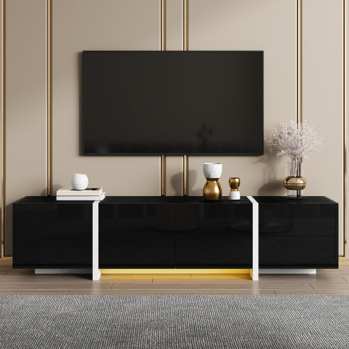 AI62 Decor Sleek Black TV Cabinet with White Contrasting Legs & Storage