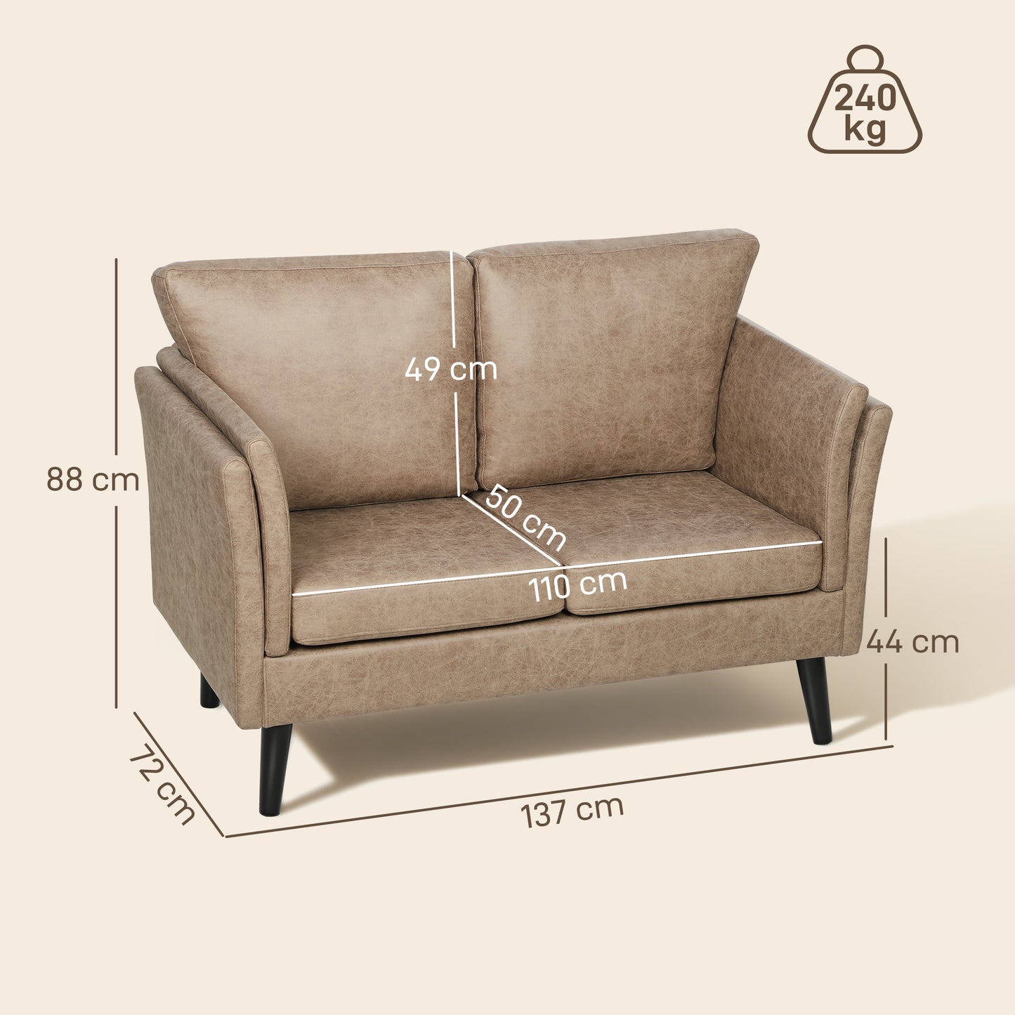 AI62 Decor Two-Seater Leathaire Sofa - Light Brown