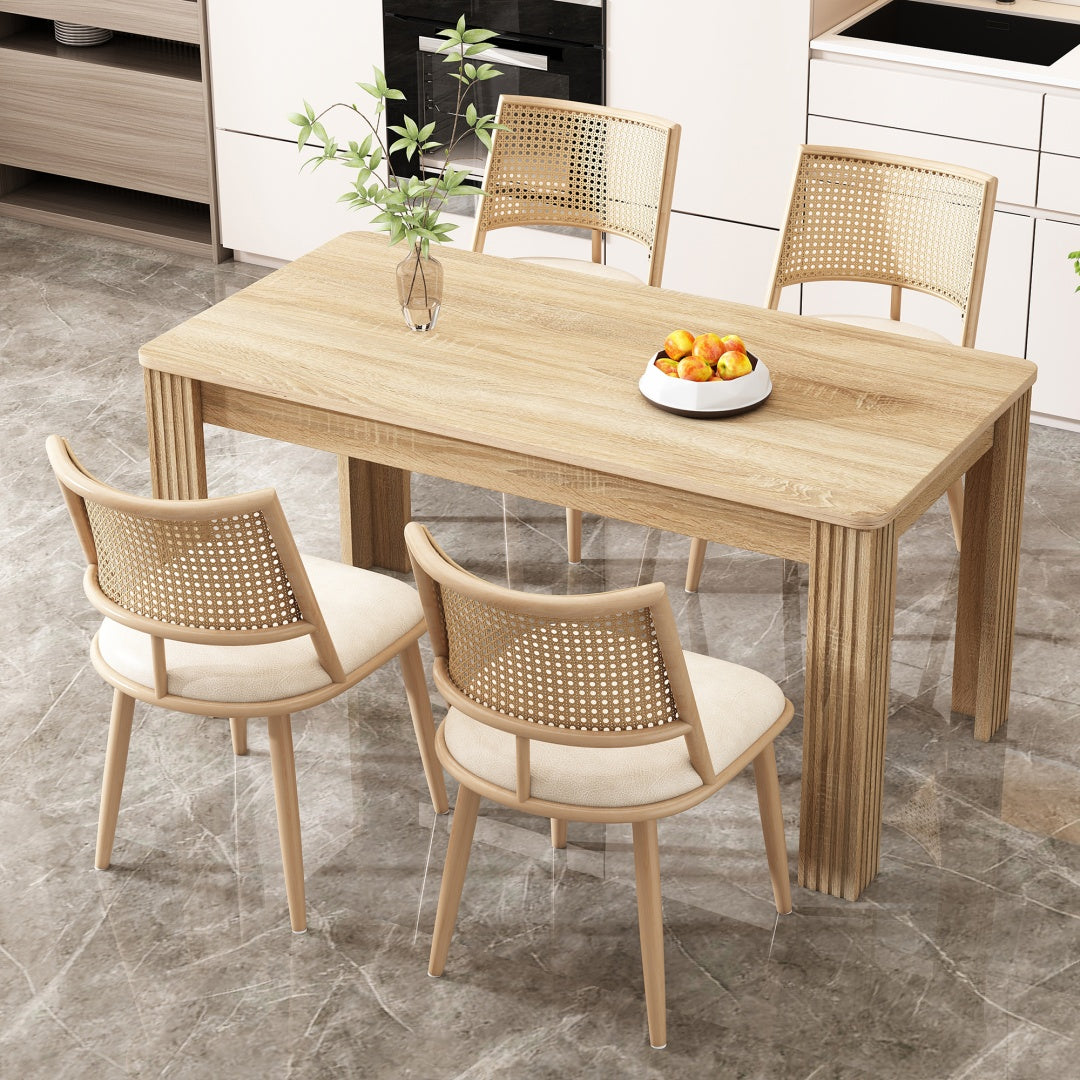 AI62 Decor  Set of 4 Bamboo Kitchen Chairs with PU Seat & Rattan Backrest – Beige
