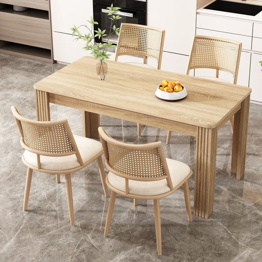AI62 Decor  Set of 4 Bamboo Kitchen Chairs with PU Seat & Rattan Backrest – Beige