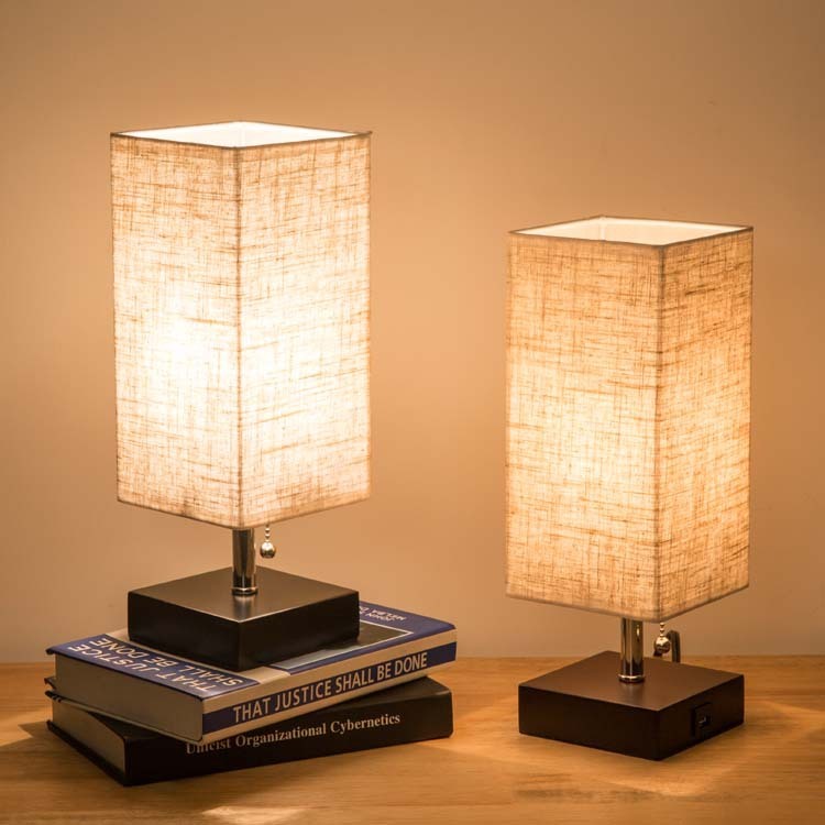 Linen Square Table Lamp for Study & Bedroom AI62Decor