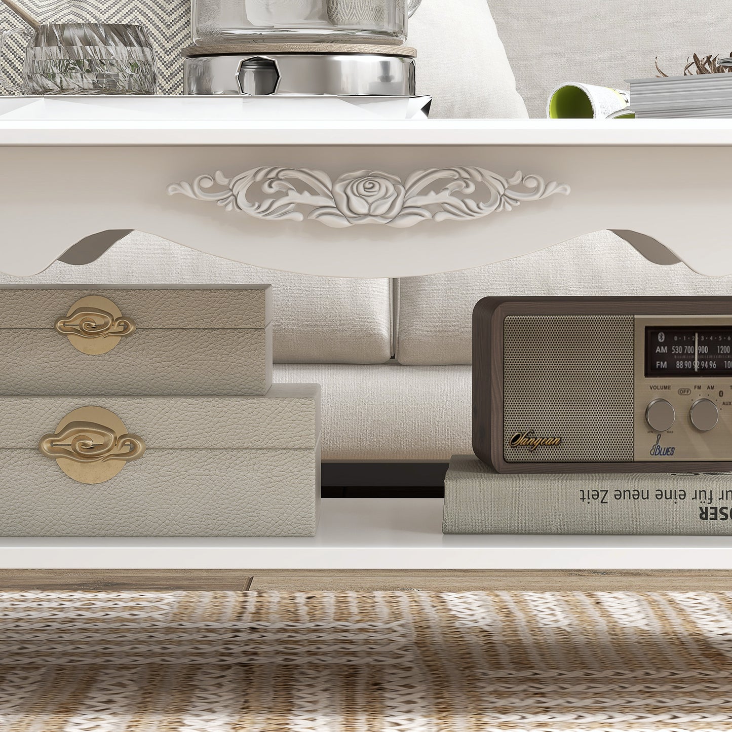 AI62 Decor White Coffee Table with Storage Shelf