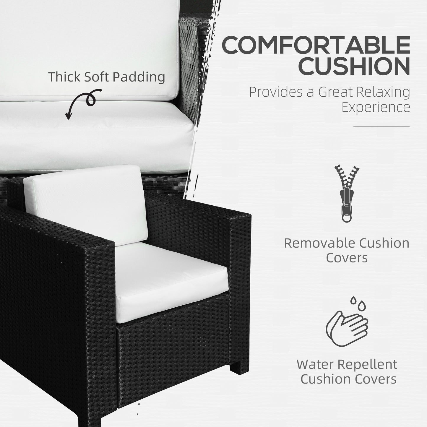 AI62 Decor Single Seater Rattan Garden Armchair with 10 cm Padded Cushion
