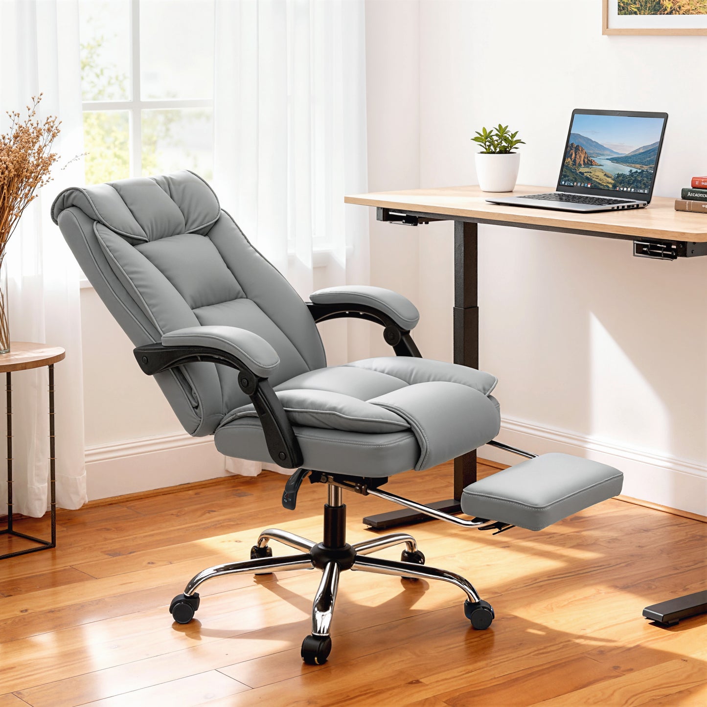 AI62 Decor Reclining Faux Leather Swivel Office Chair -Black