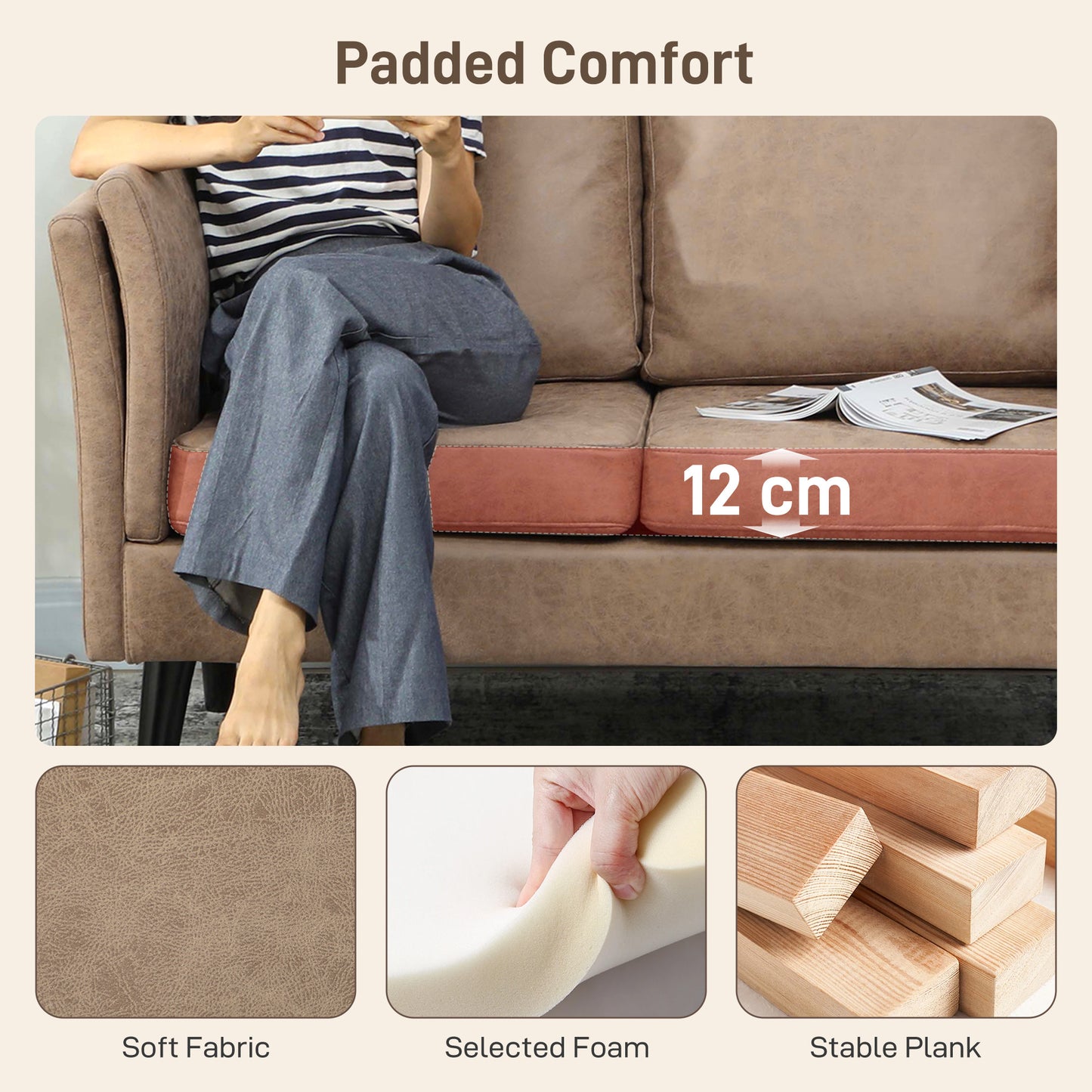 AI62 Decor Two-Seater Leathaire Sofa - Light Brown