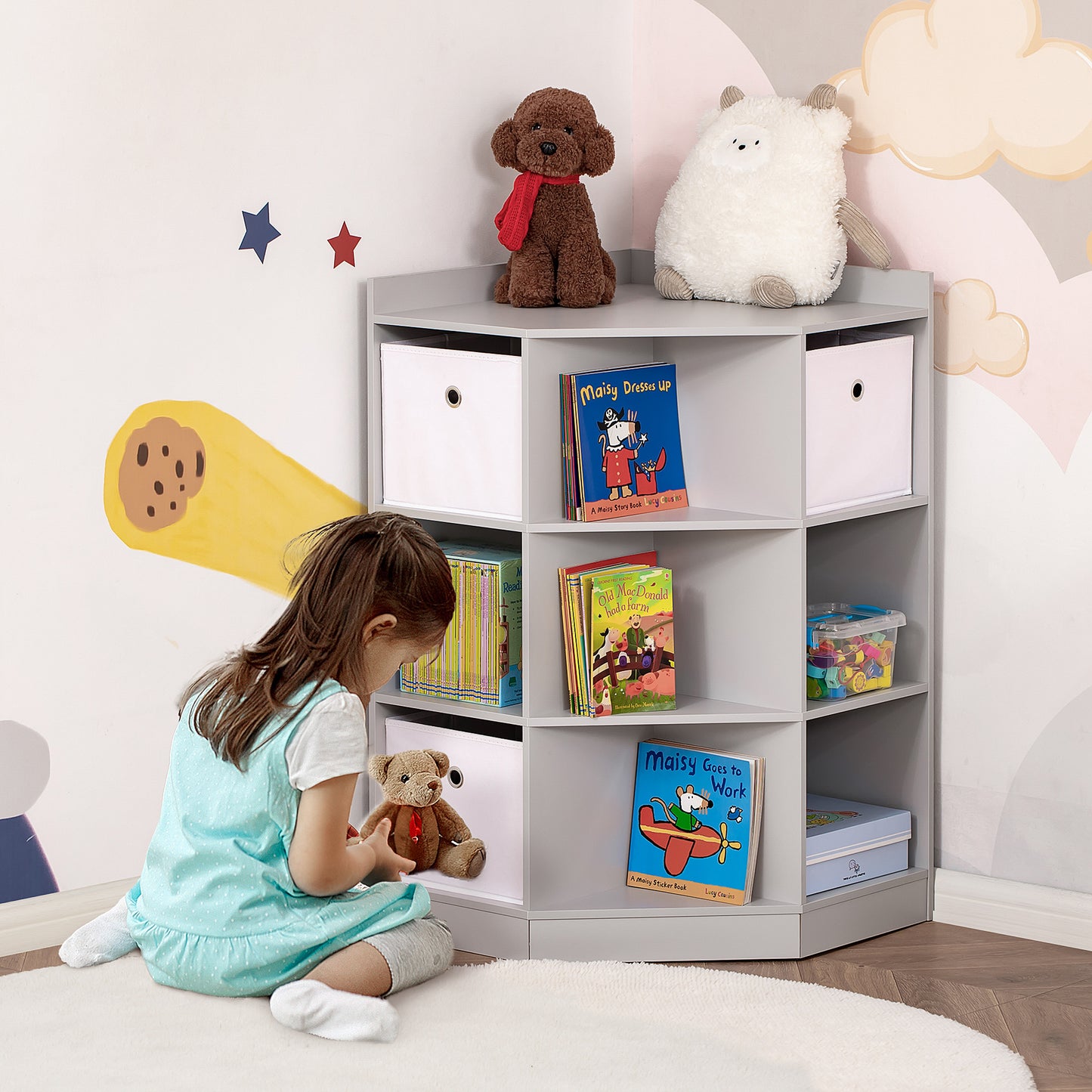 AI62 Decor  3-Tier Kids Bookcase & Toy Storage with Drawers – Grey