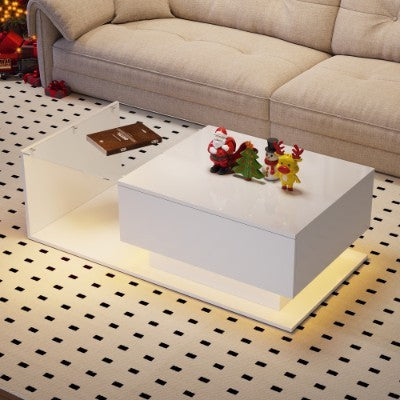 AI62 Decor Modern LED Coffee Table with Glass & Drawer