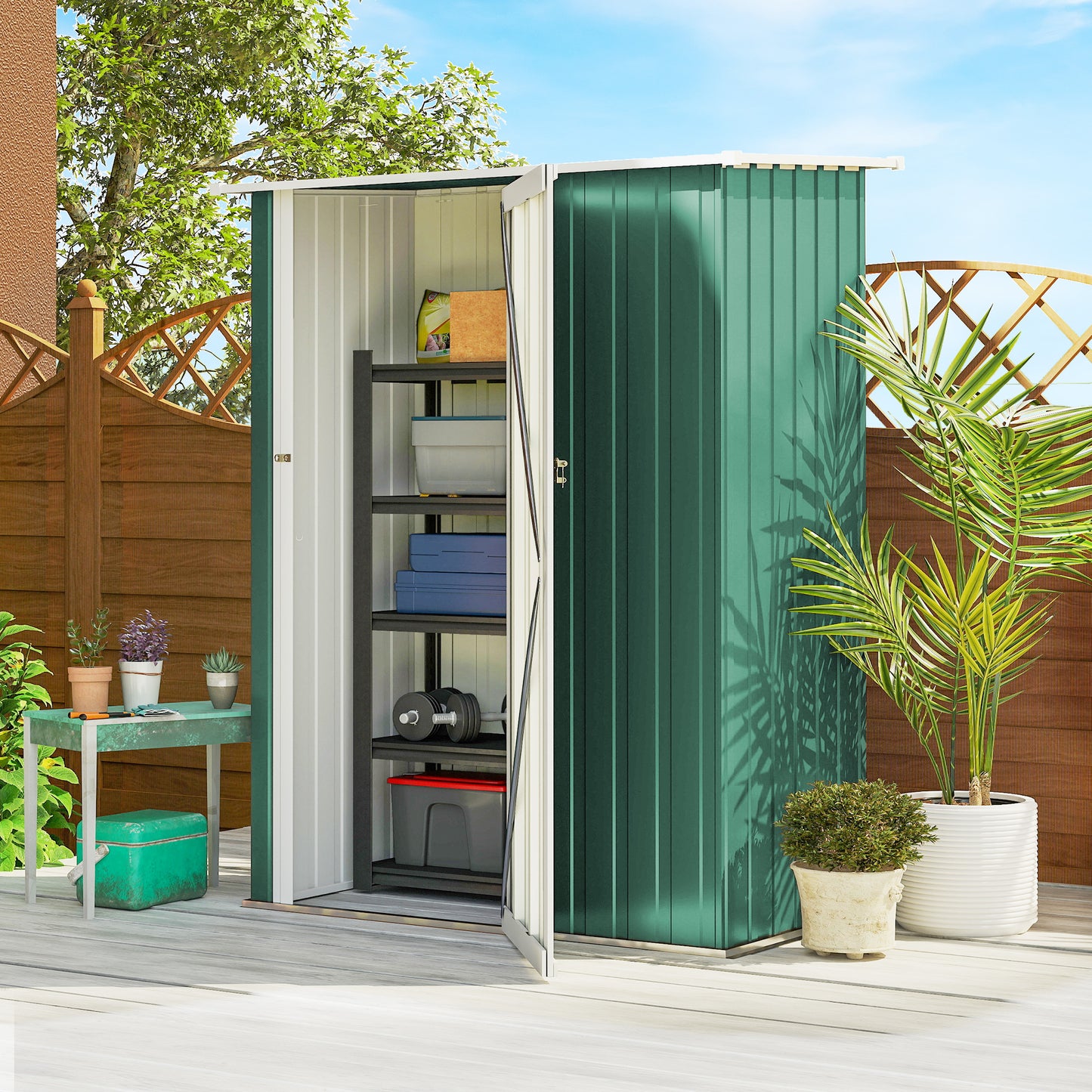 AI62 Decor Outdoor Green Storage Shed with Sloped Roof
