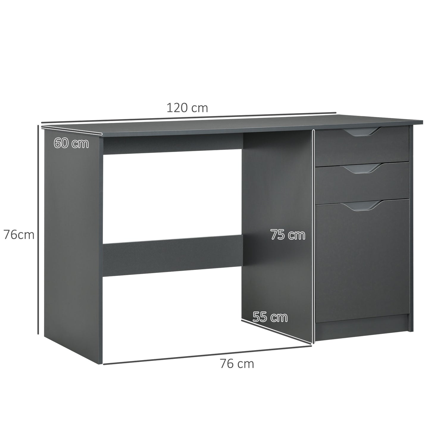 AI62 Decor Computer Desk With Drawers, High Gloss Home Office Desk With Storage Cabinet, Study Workstation, 120 X 60cm, Grey