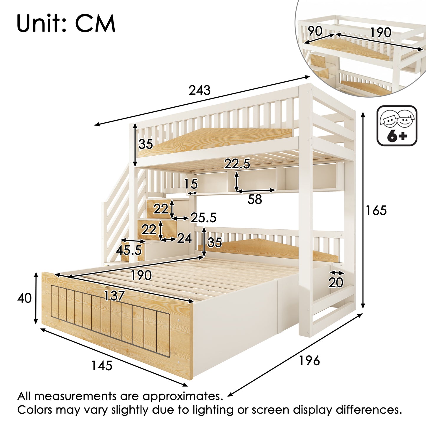 AI62 Decor Kids Bunk Bed with Staircase