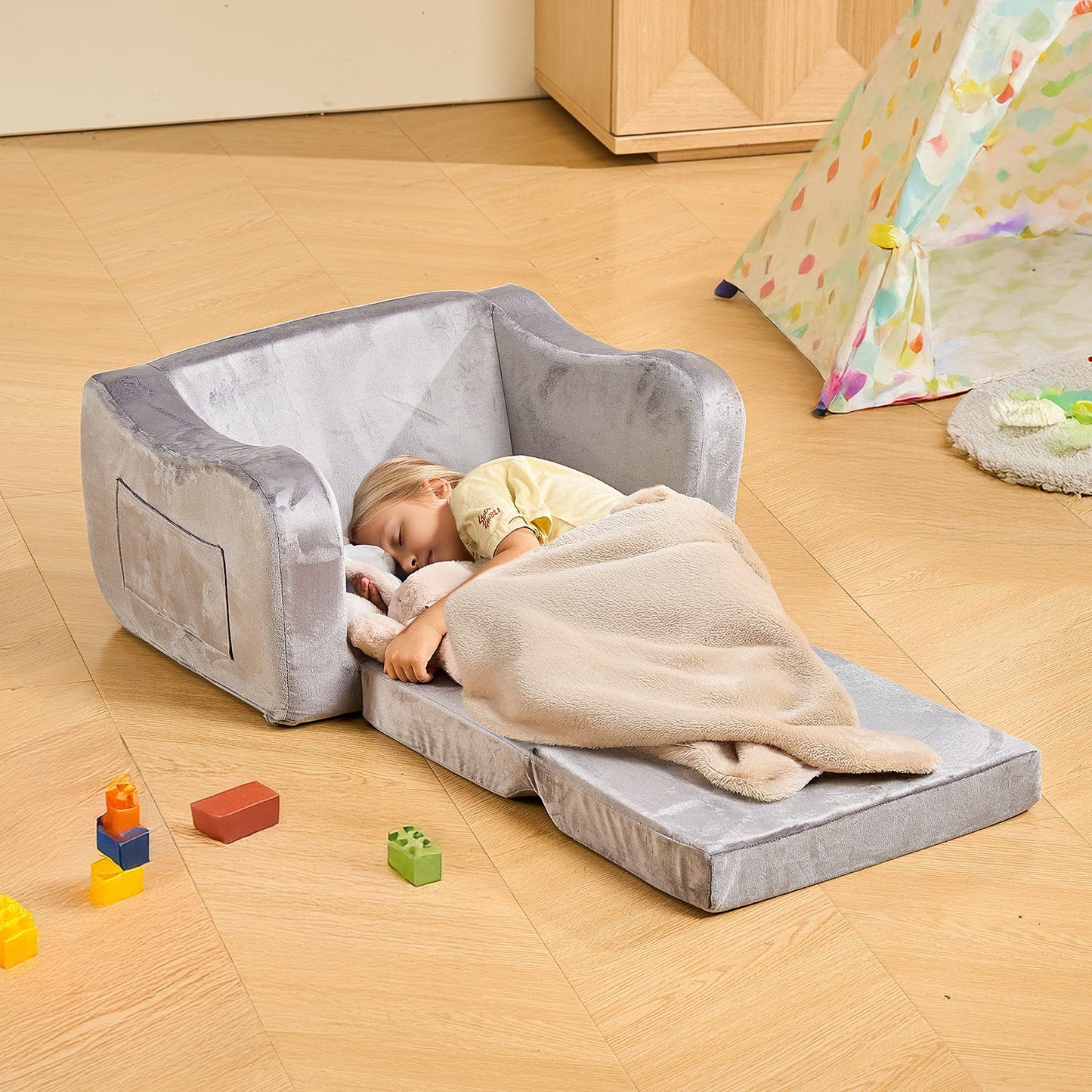 AI62 Decor 2-in-1 Foldable Kids Sofa – Gray