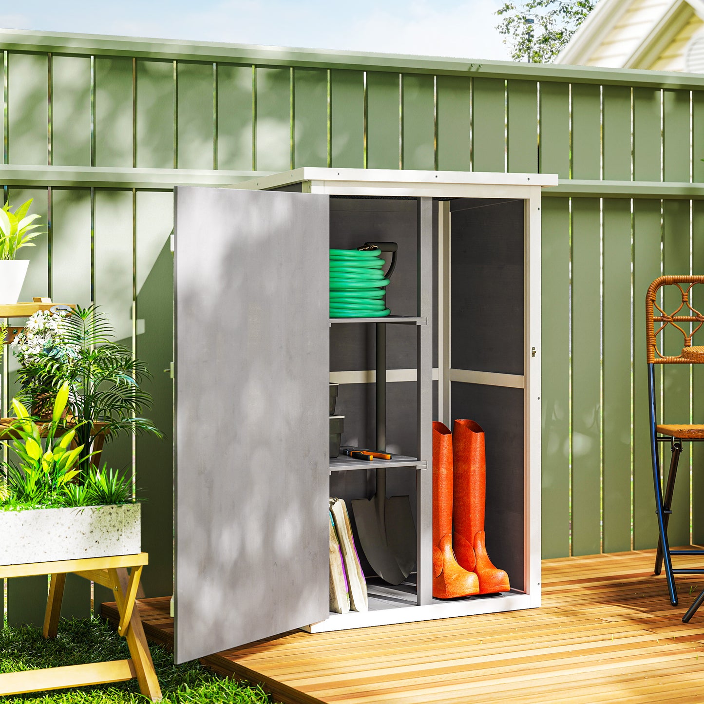 AI62 Decor Small Wooden Shed with Shelves