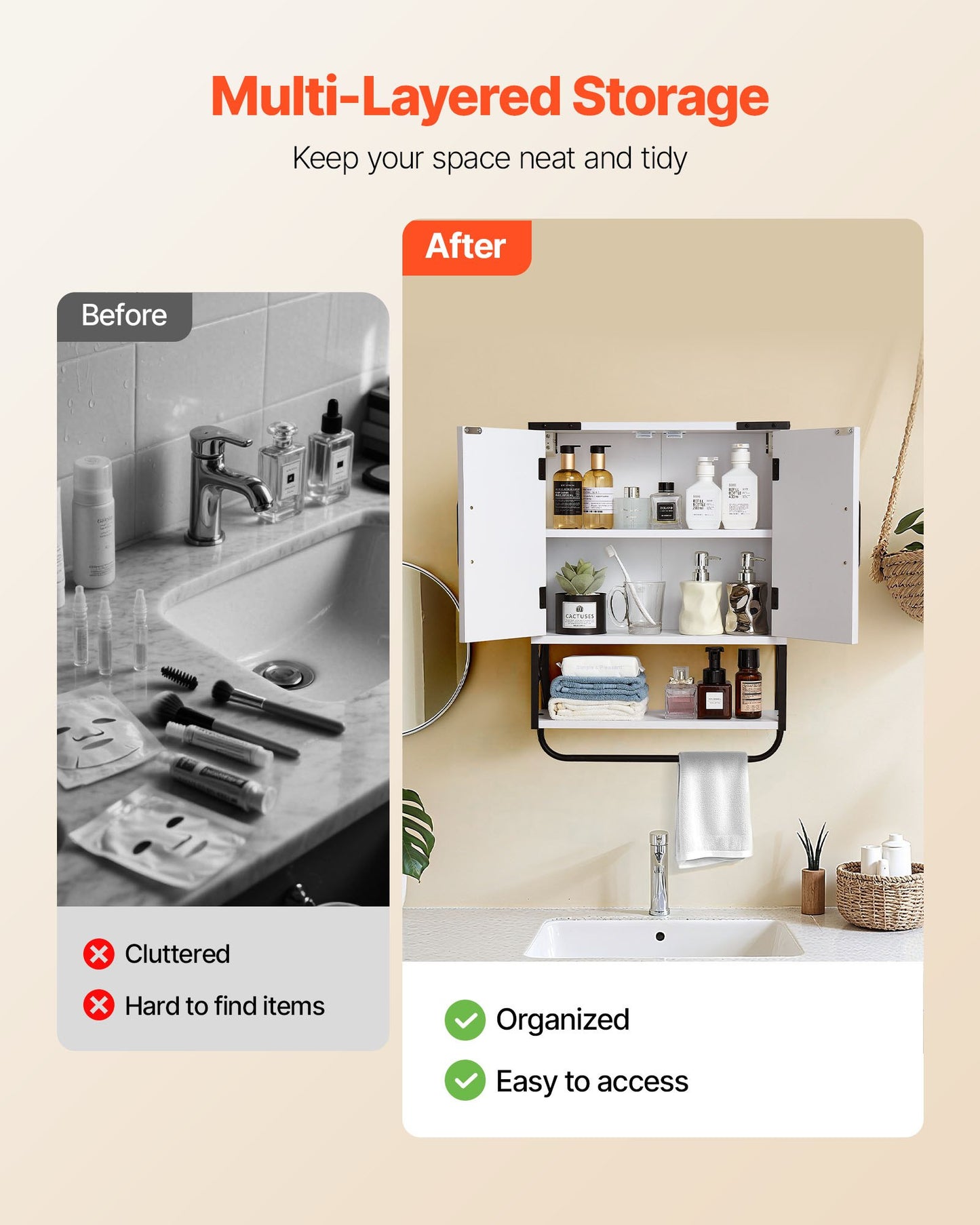 AI62 Decor Wall Mounted Medicine Cabinet with Open Shelf