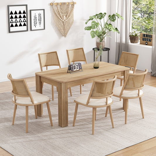 AI62 Decor Retro Bamboo Chairs with PU Seat & Rattan Backrest (Set of 6)