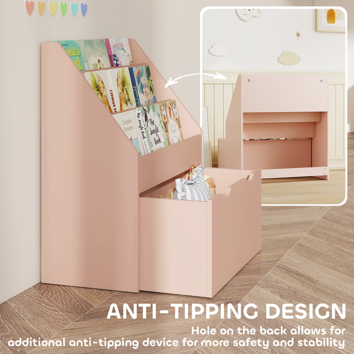 AI62 Decor Kids Bookcase with Shelves & Drawer