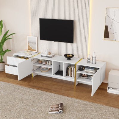 AI62 Decor TV Stand for 85" TV with Storage Cabinets & Open Shelves – White