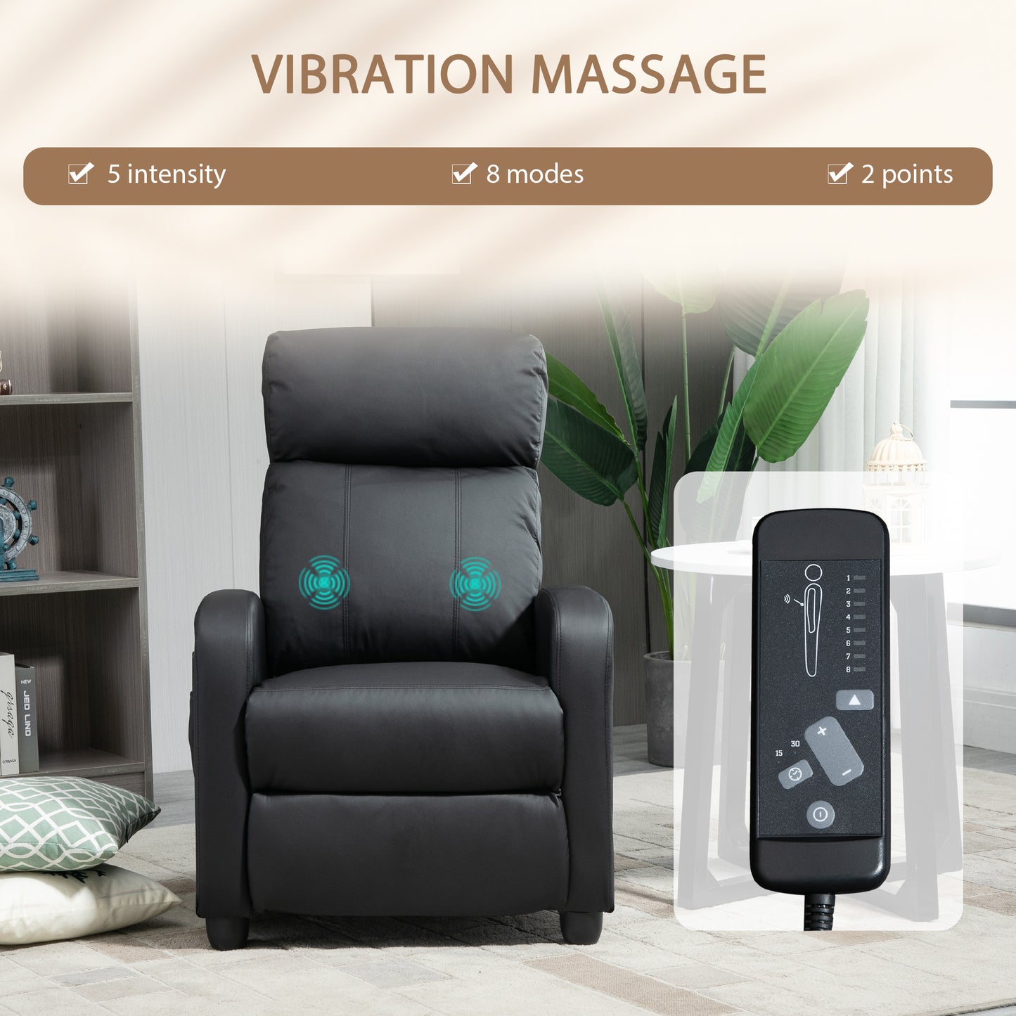 AI62 Decor Massage Recliner Armchair 150° Faux Leather Black