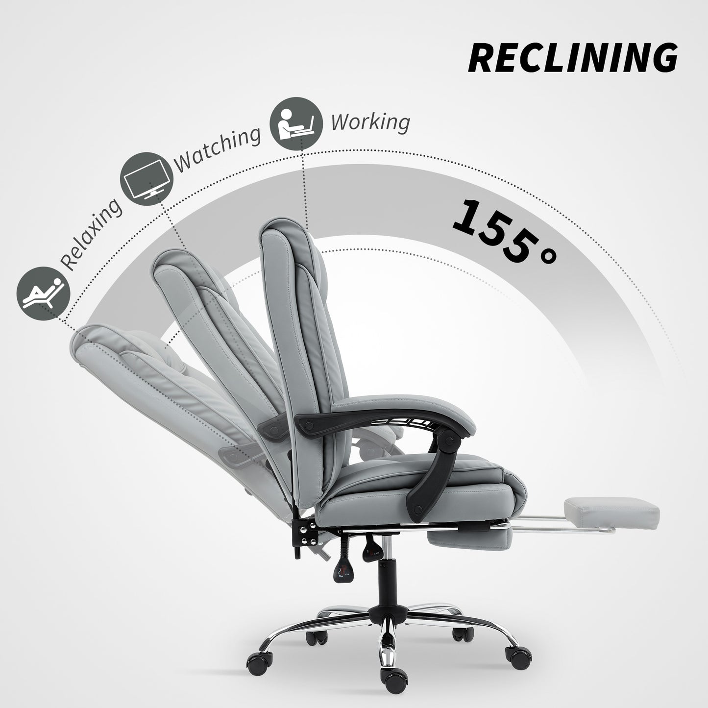 AI62 Decor Reclining Faux Leather Swivel Office Chair -Black